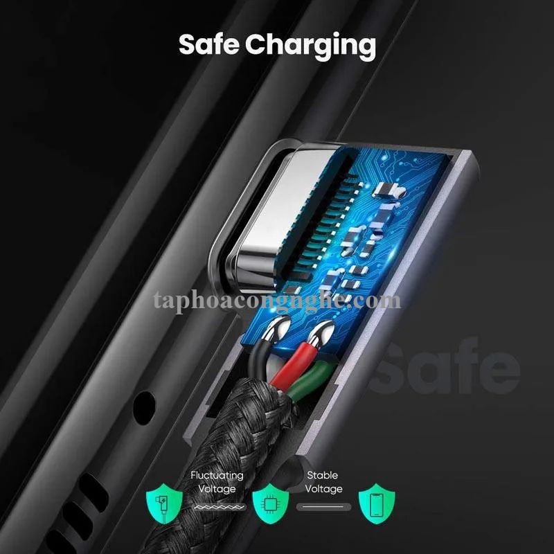 Ugreen 70528 0.5M PD 3A 20v 60W 2 đầu bẻ góc 90 độ cáp USB type C ra USB type C đầu nhôm mạ nickel chống nhiễu US323 30070528